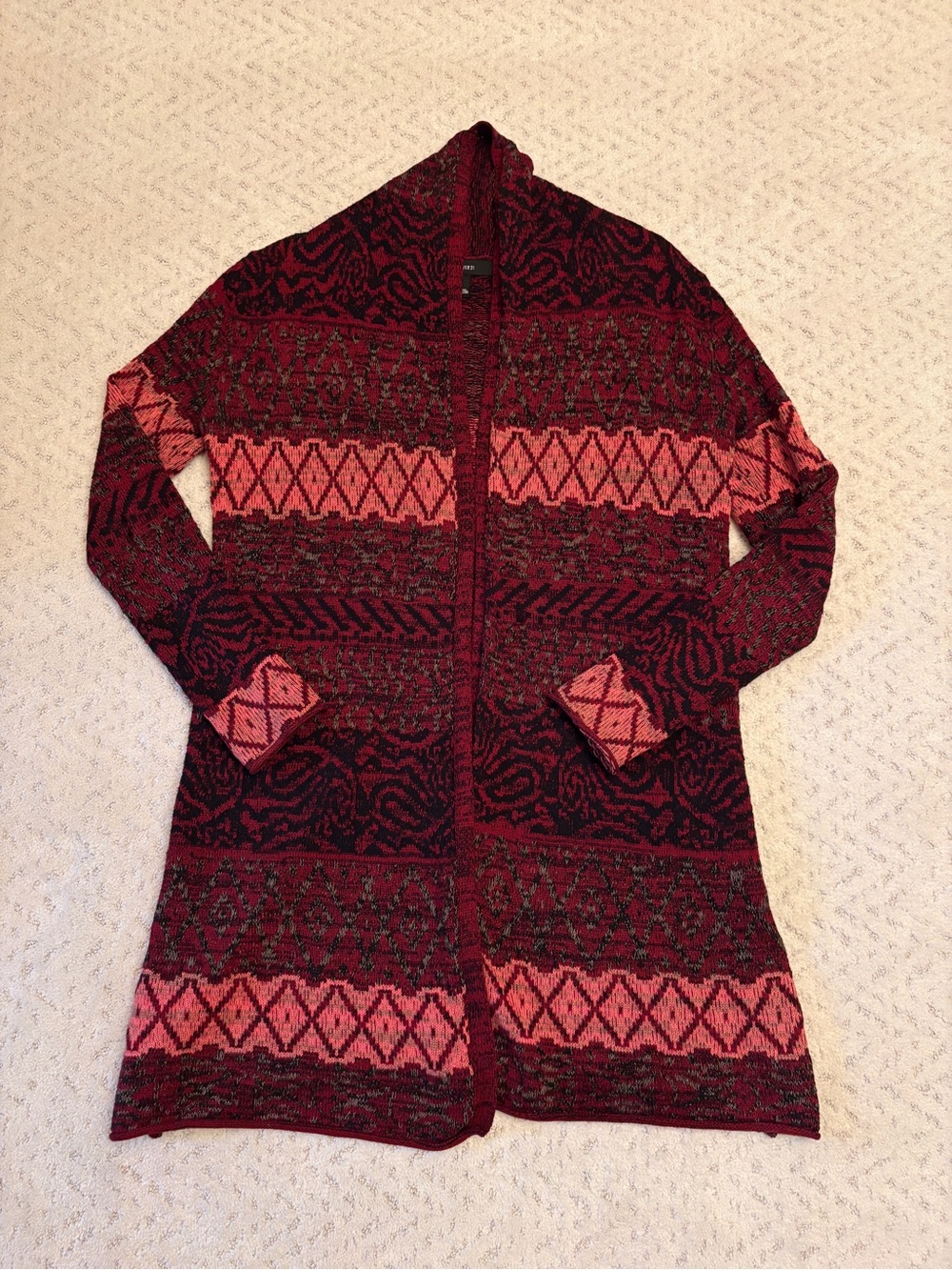 Forever 21 Long Cardigan Sweater Size Small Dark Burgundy Southwest Cotton